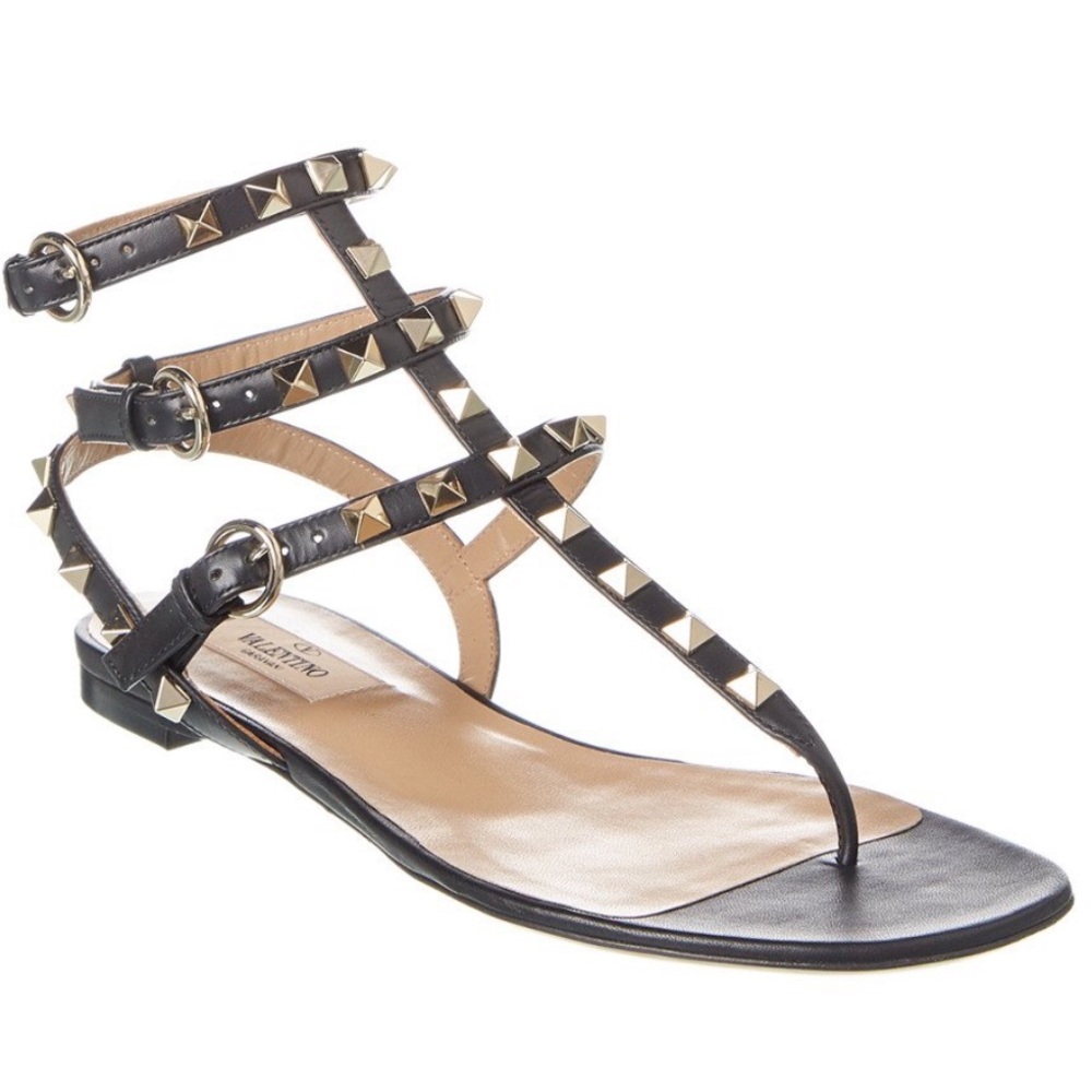 Valentino Rockstud Caged Leather Thong Sandal